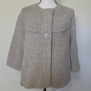 Kenar L Alpaca Blend Cropped Cardigan Sweater Taupe Soft Cozy